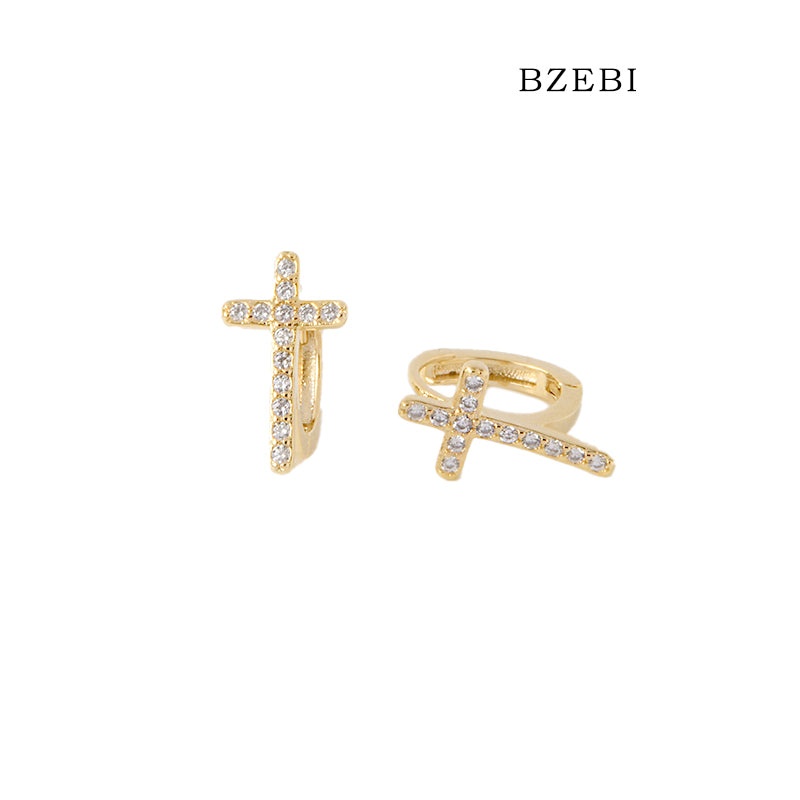 BZEBI 18k Gold Plated Cubic Zirconia Plus Buckle Stud Earrings for Women with Box