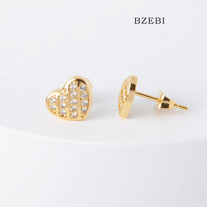 BZEBI 18k Gold Plated Cubic Zirconia Heart shape Stud Earrings for Women with Box