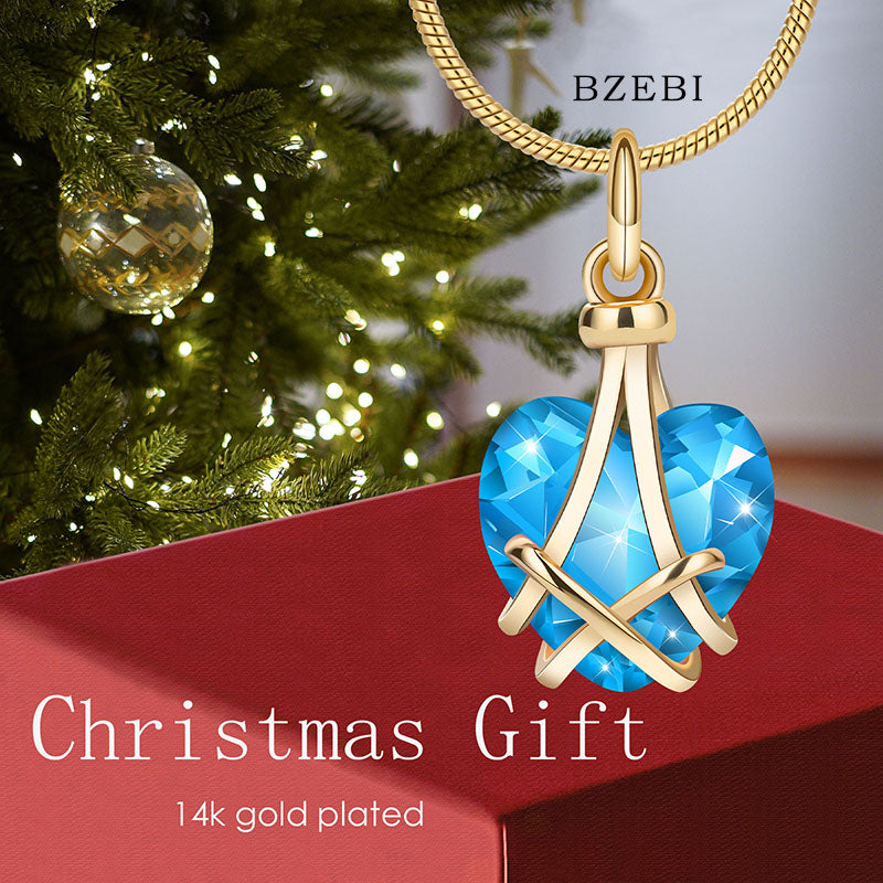 BZEBI Women's Heart-shaped Diamond Barbie Necklace for Teen Girl Gifts(Blue)