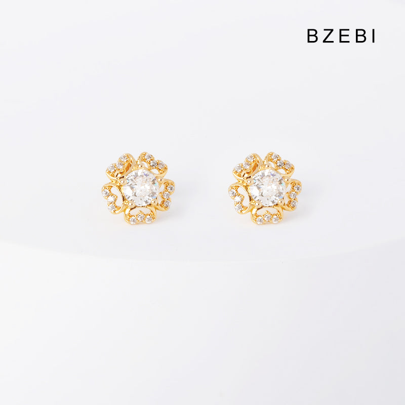 BZEBI18k diamond-plated five-petal flower fashion earrings