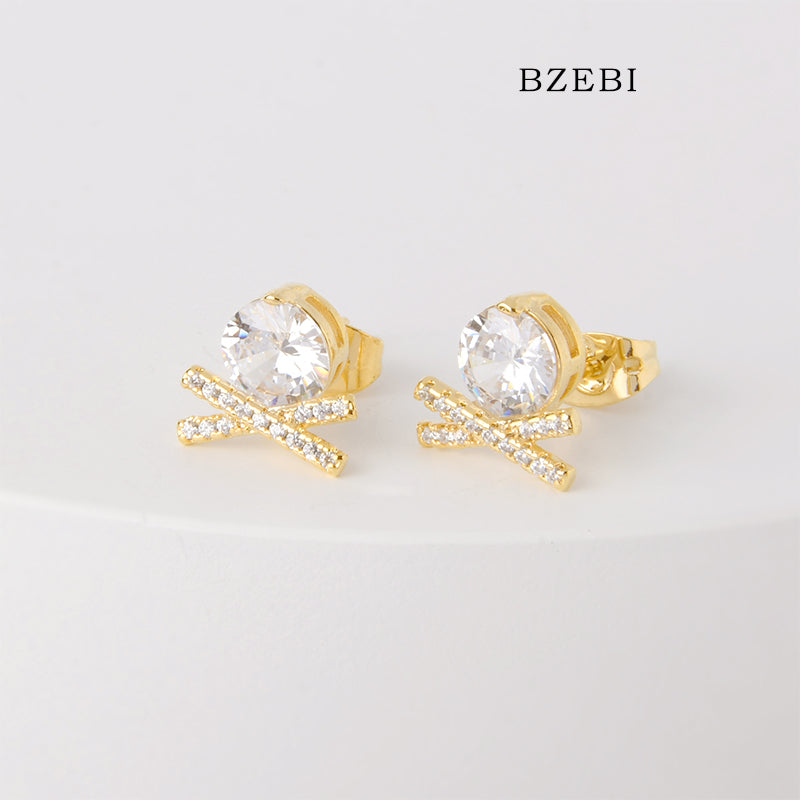 BZEBI 18k Gold Plated Cubic Zirconia Zircon XX Stud Earrings for Women with Box