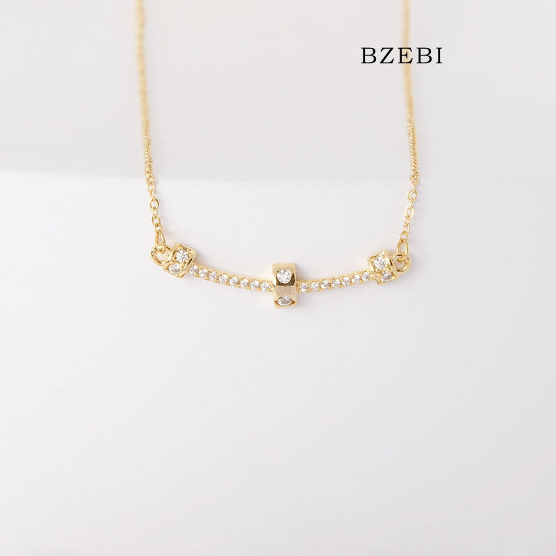 BZEBI 18k Gold Plated Cubic Zirconia Trend Smile Lock Necklace for Women with Box