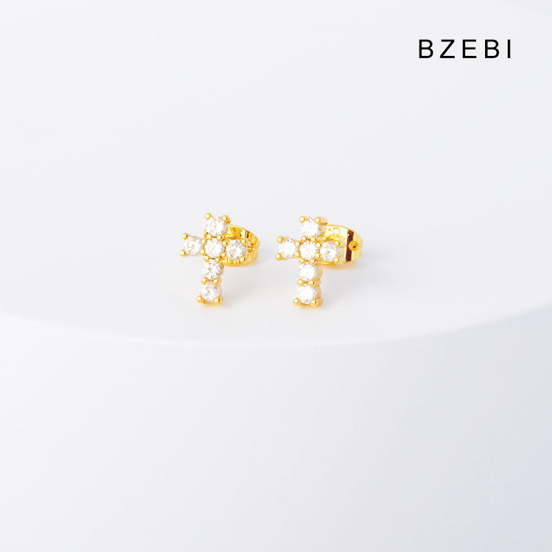 BZEBI 14k cross earrings niche design fashion