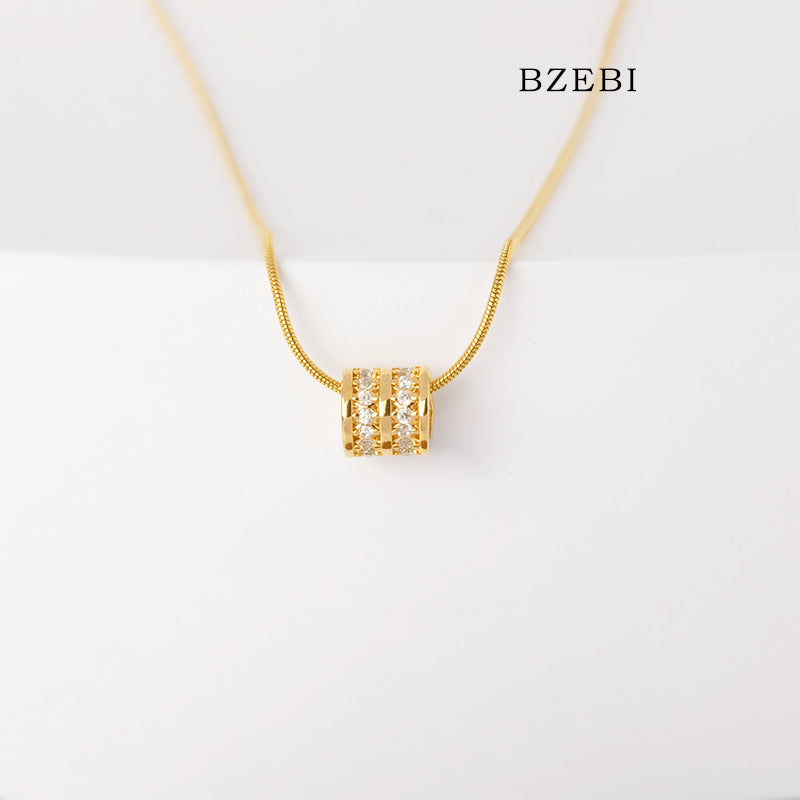 BZEBI 18k Gold Plated Cubic Zirconia Uth Ring Necklace for Women with Box