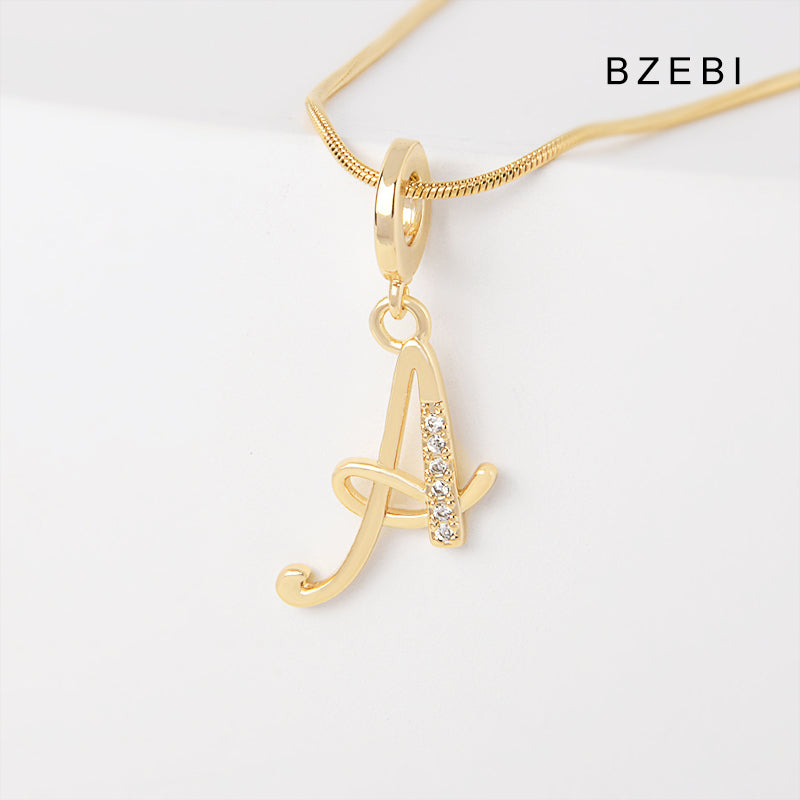 BZEBI 18K Gold Cubic Zirconia Letter A Pendant Necklace