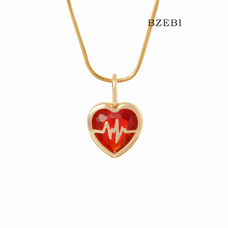 BZEBI 18k Gold Plated Cubic Zirconia Plop Heart Heart Necklace for Women with Box