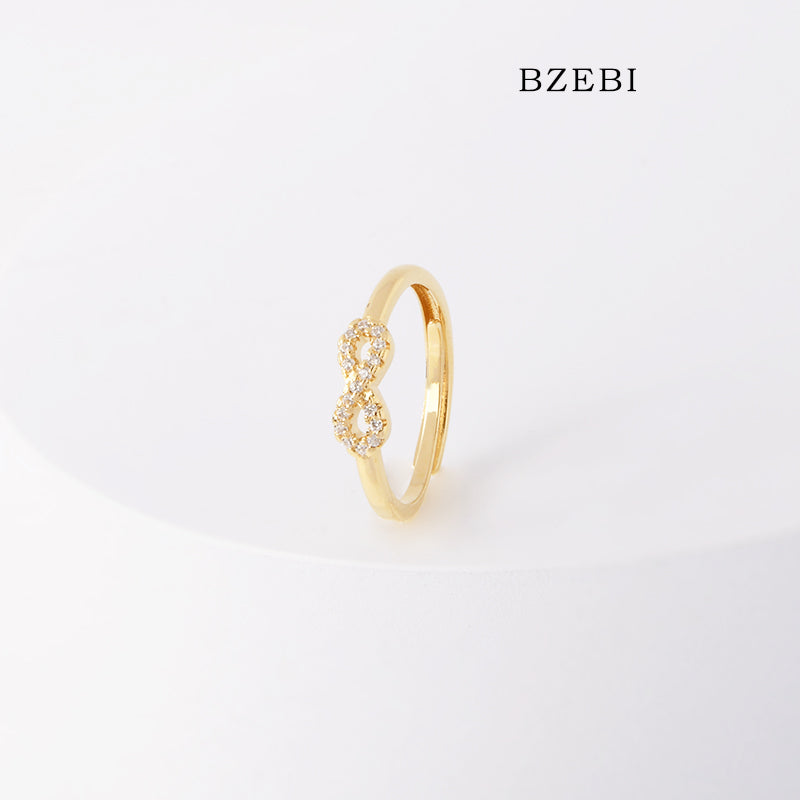 BZEBI 18k Gold Plated Cubic Zirconia Small Character Rings for Women with Box