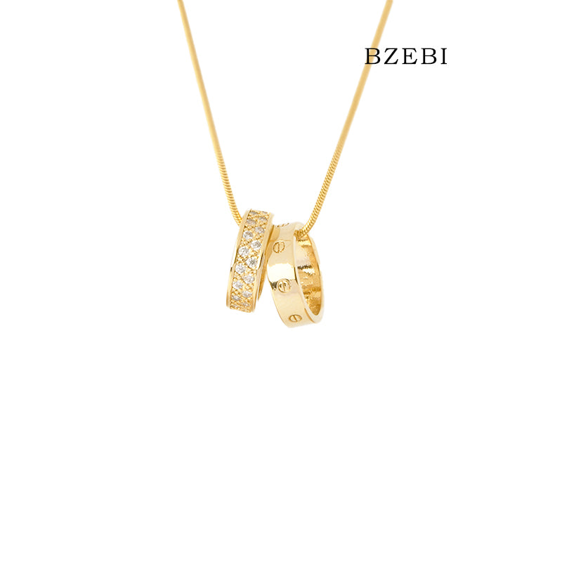 BZEBI 18k Gold Plated Cubic Zirconia Gold-Plated Swivel Necklace for Women with Box