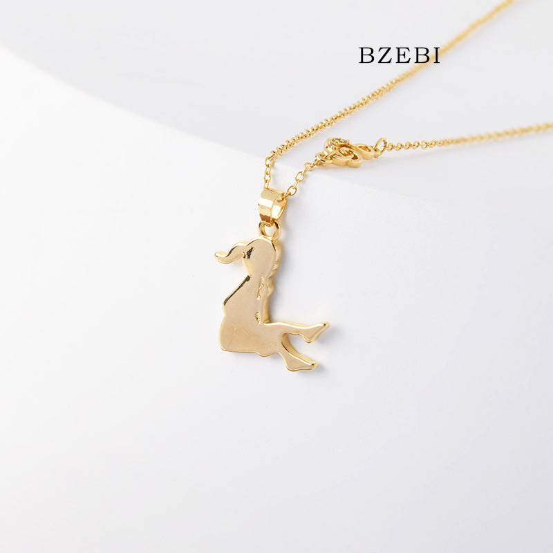 BZEBI 18k Gold Plated Cubic Zirconia Happy Girls Necklace for Women with Box