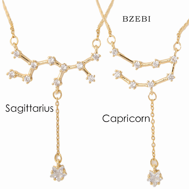 BZEBI 18k Gold Plated Cubic Zirconia Constellation English necklace girl for Women with Box