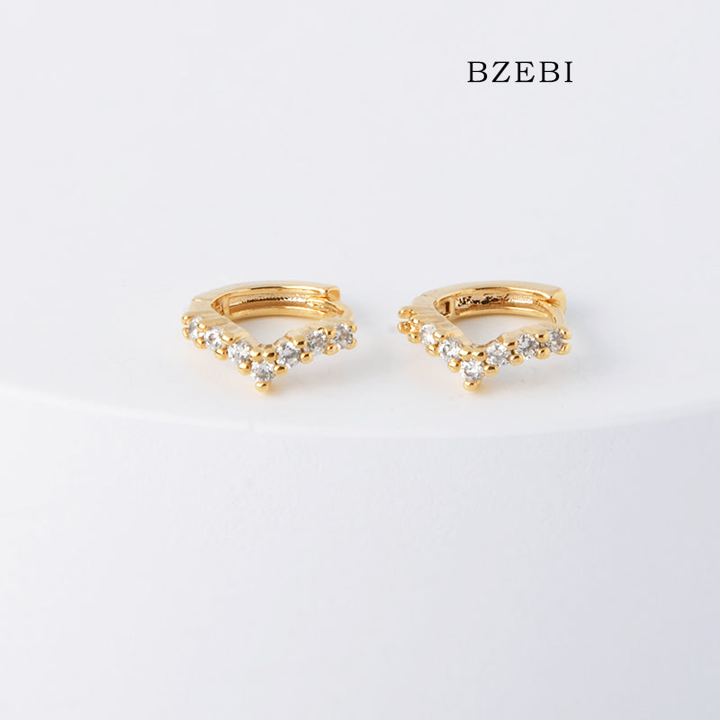 BZEBI 18k Gold Plated Cubic Zirconia  Pop Simplicity Stud Earrings for Women with Box