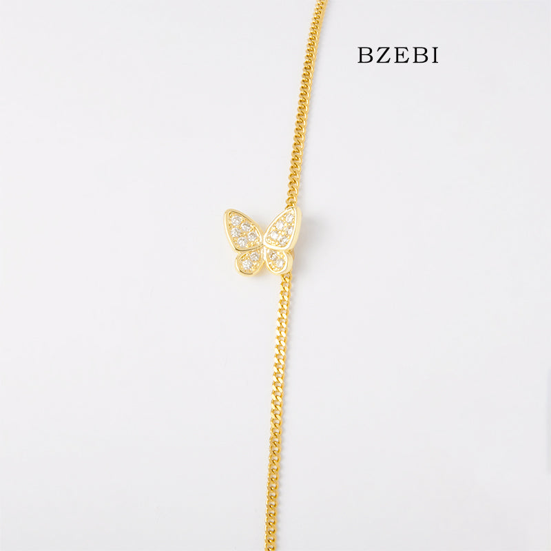 BZEBI Butterfly Pendant 14k Gold Plated Bracelet