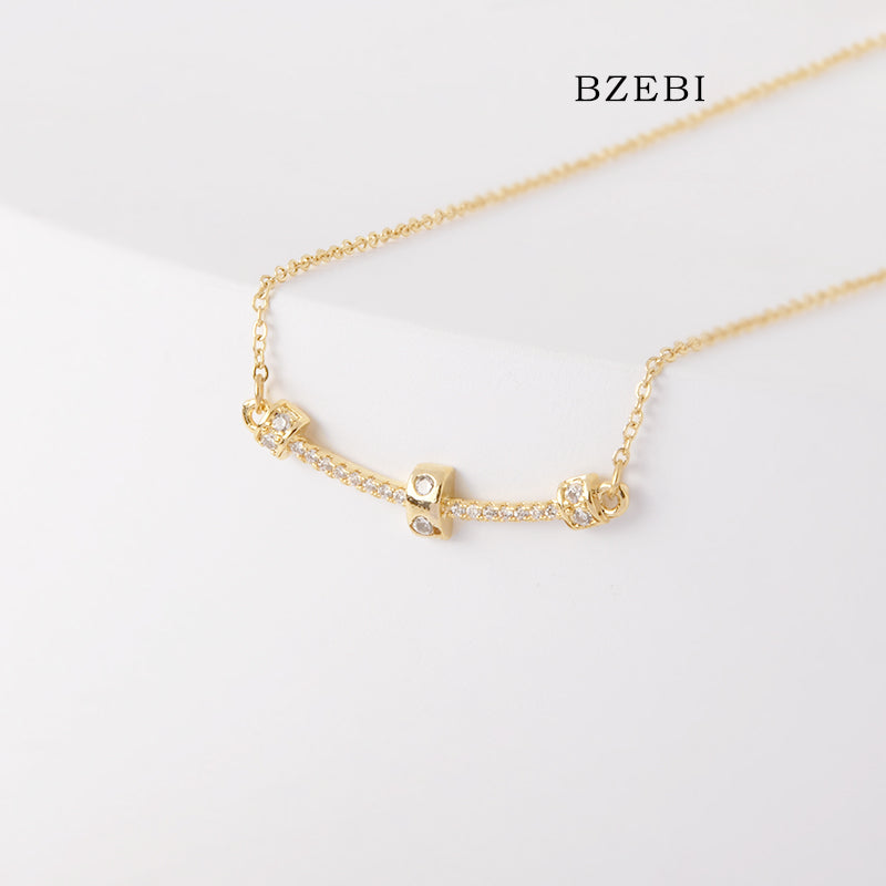 BZEBI 18k Gold Plated Cubic Zirconia Trend Smile Lock Necklace for Women with Box