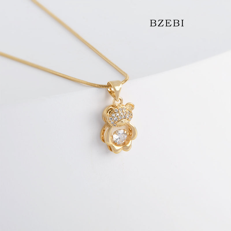 BZEBI 18k Gold Plated Cubic Zirconia cady bear Necklace for Women with Box