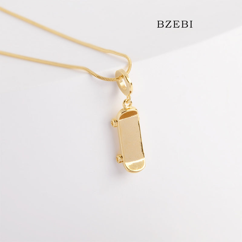 BZEBI 18k Gold Plated Cubic Zirconia Trend Skate Necklace for Women with Box