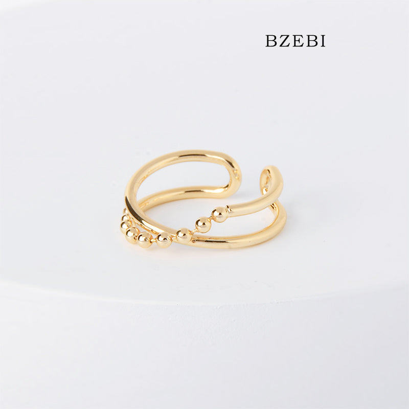 BZEBI 18k Gold Plated Cubic Zirconia Bead Ring for Women with Box