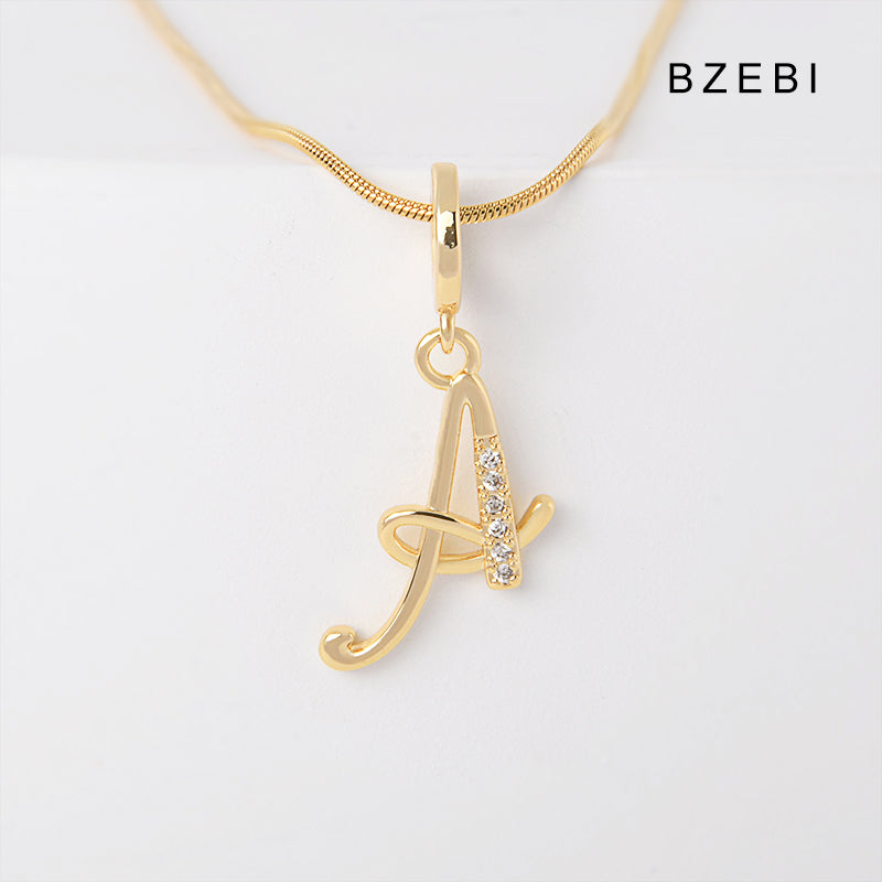 BZEBI 18K Gold Cubic Zirconia Letter A Pendant Necklace