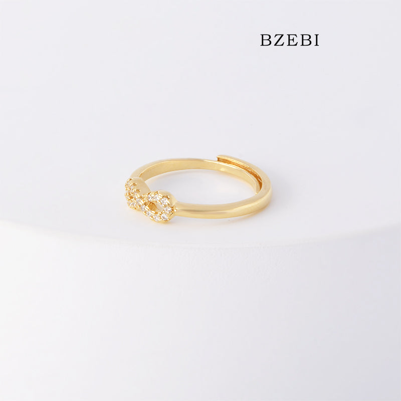 BZEBI 18k Gold Plated Cubic Zirconia Small Character Rings for Women with Box