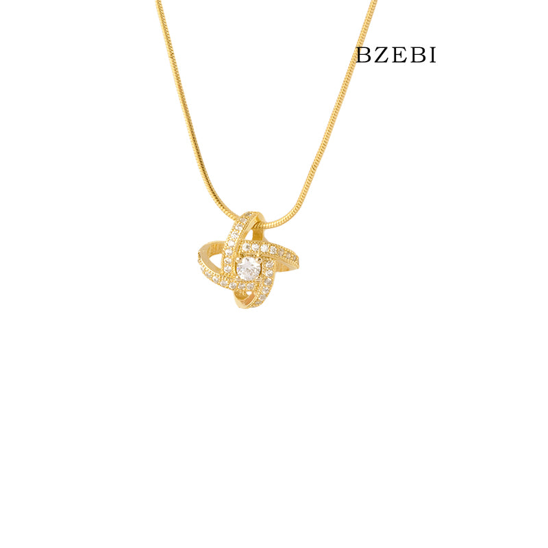 BZEBI 18k Gold Plated Cubic Zirconia Double Track Cross Necklace for Women with Box