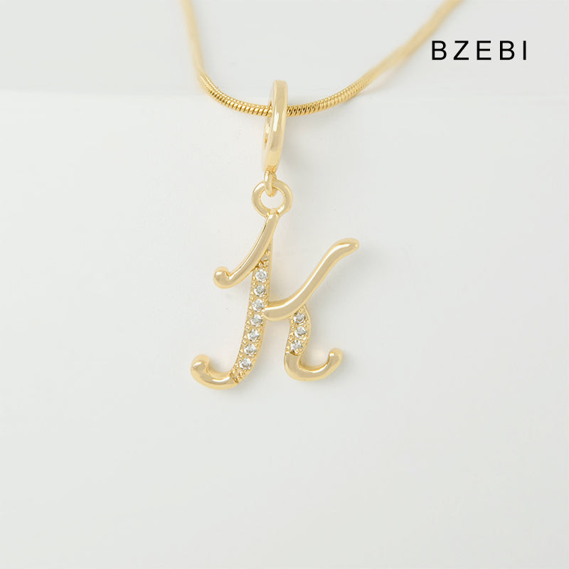 BZEBI 18K Gold Cubic Zirconia Letter K Pendant Necklace