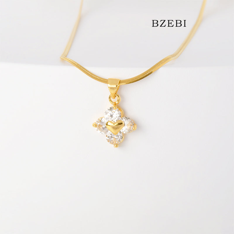 BZEBI 14K Four Page Flower Necklace