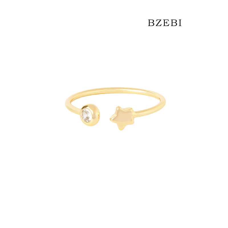 BZEBI 18k Gold Plated Cubic Zirconia Star Adjustable Rings for Women with Box