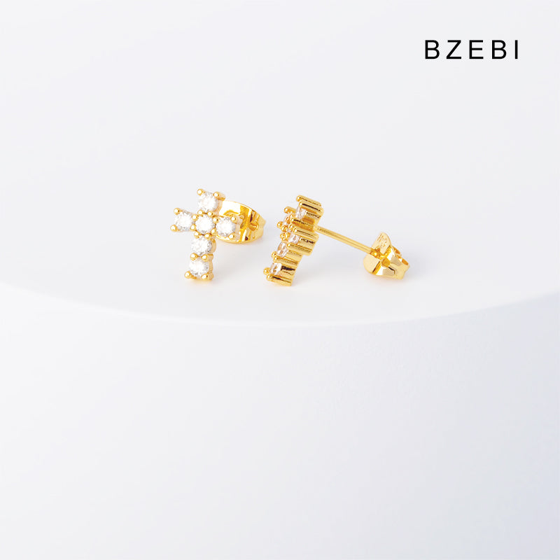 BZEBI 14k cross earrings niche design fashion