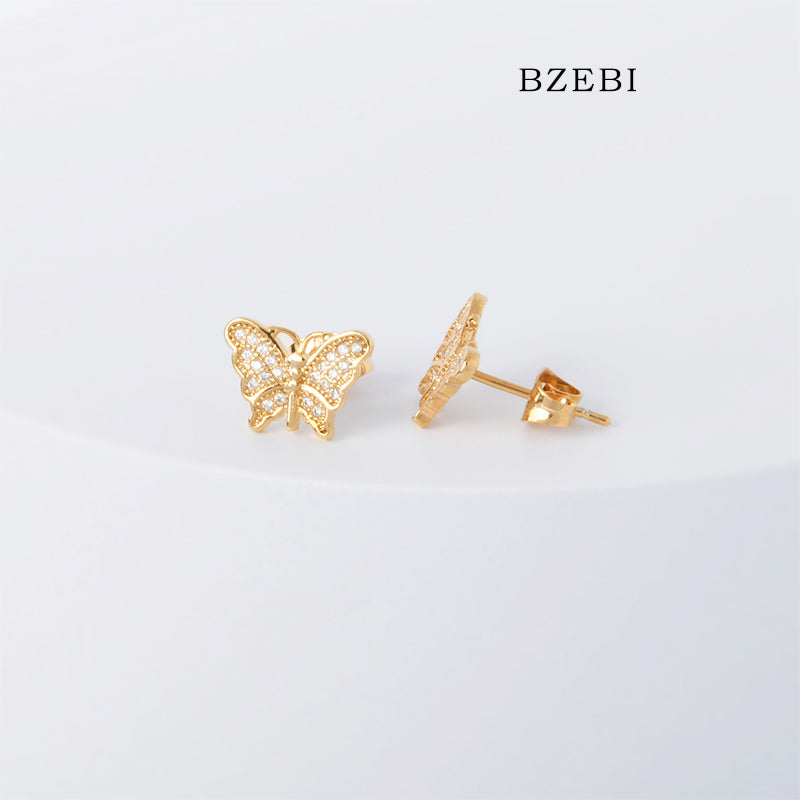 BZEBI 18k Gold Plated Cubic Zirconia Butterfly Stud Earrings for Women with Box