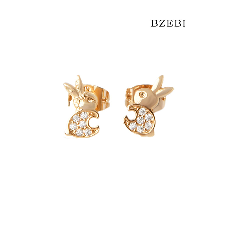 BZEBI 18k Gold Plated Cubic Zirconia Rabbit Stud Earrings for Women with Box