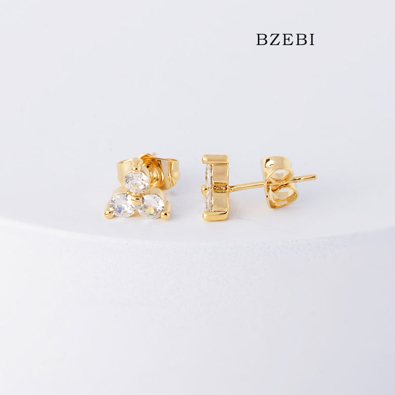 BZEBI 18k Gold Plated Cubic Zirconia Samsung Ball Short Stud Earrings for Women with Box