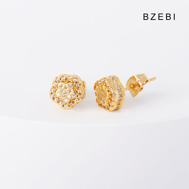 BZEBI 18k gold-plated flower-shaped earrings cubic zirconia classic designer handmade