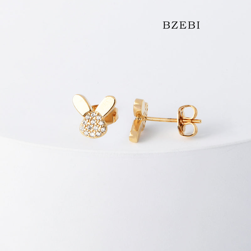 BZEBI 18k Gold Plated Cubic Zirconia Rabbit Stud Earrings for Women with Box