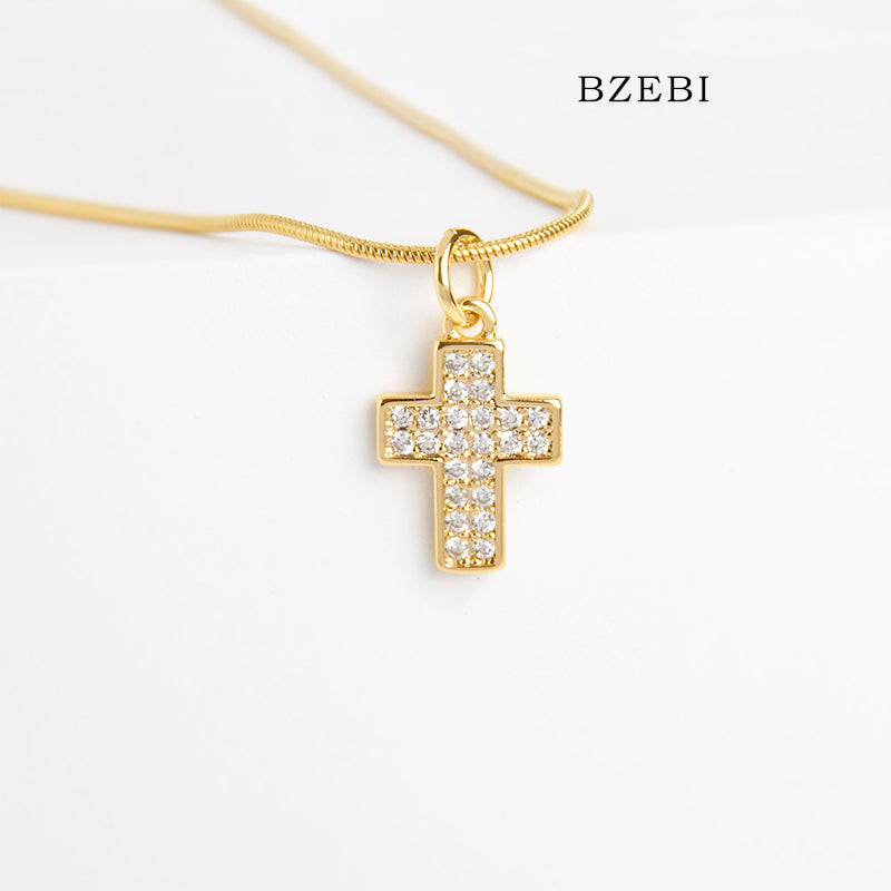 BZEBI 18k Gold Plated Cubic Zirconia cross Necklace for Women with Box