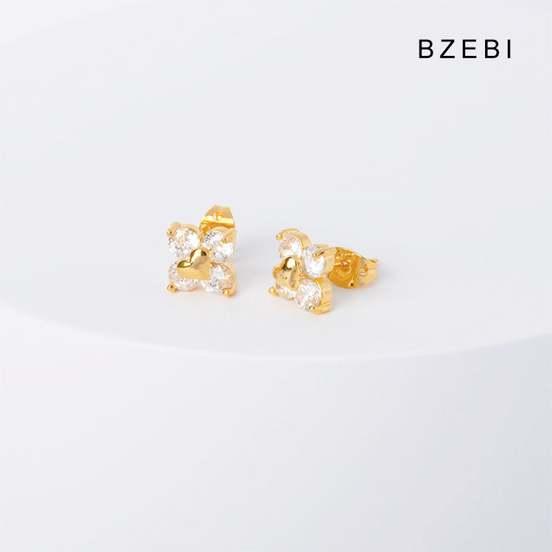 BZEBI 14k Love Flower Fashion Design Girl Earrings