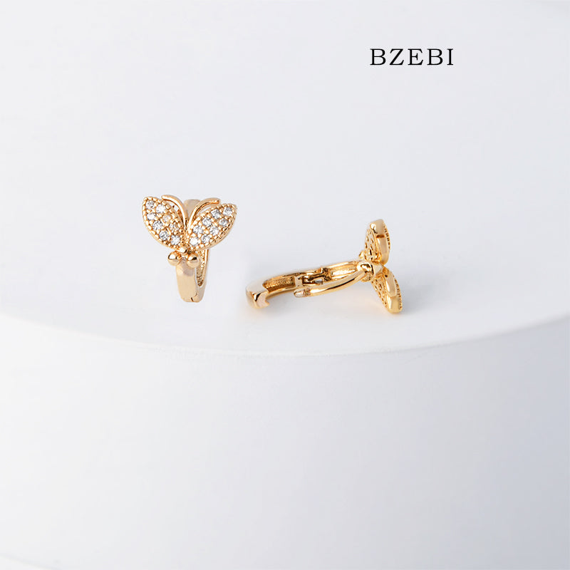 BZEBI 18k Gold Plated Cubic Zirconia Butterfly Buckle Stud Earrings for Women with Box