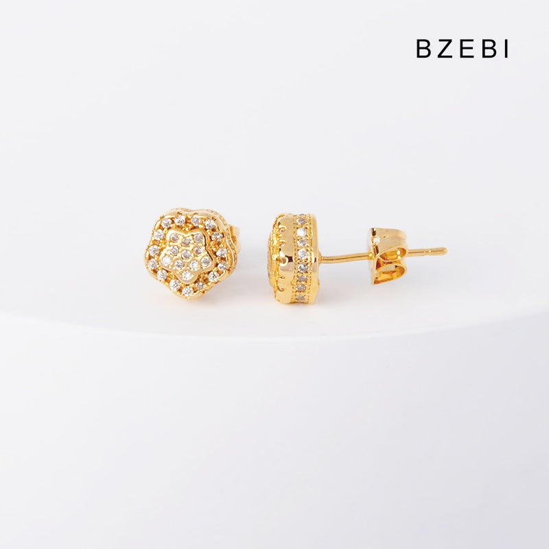 BZEBI 18k gold-plated flower-shaped earrings cubic zirconia classic designer handmade