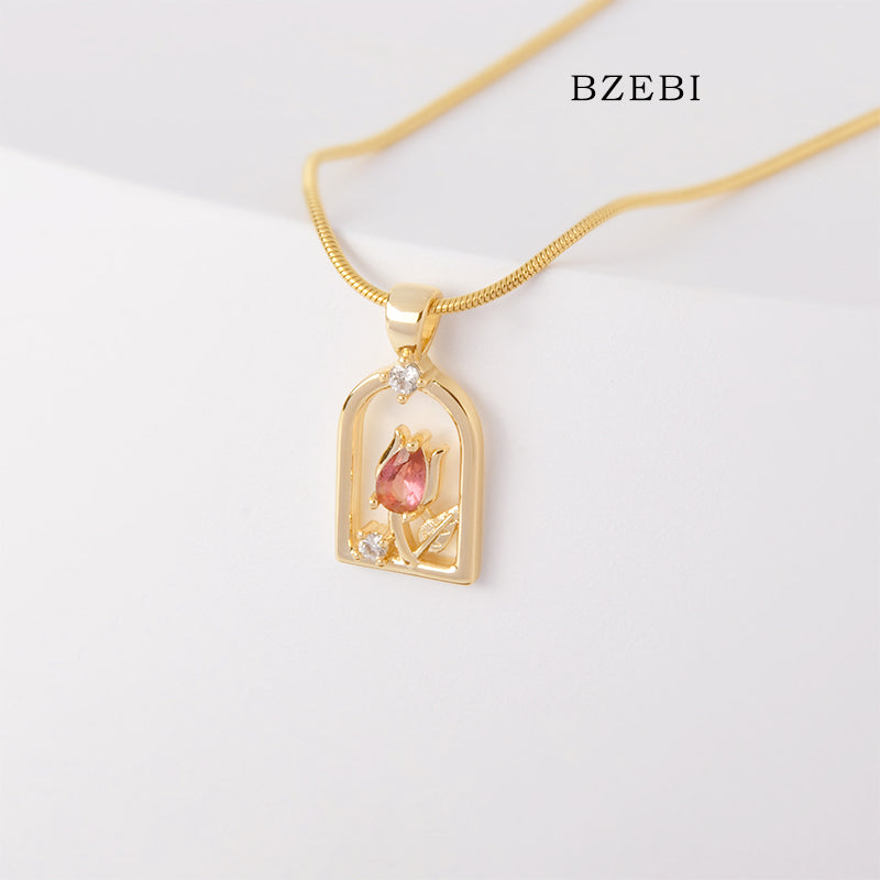 BZEBI n18k Glass rose clavicle Necklace