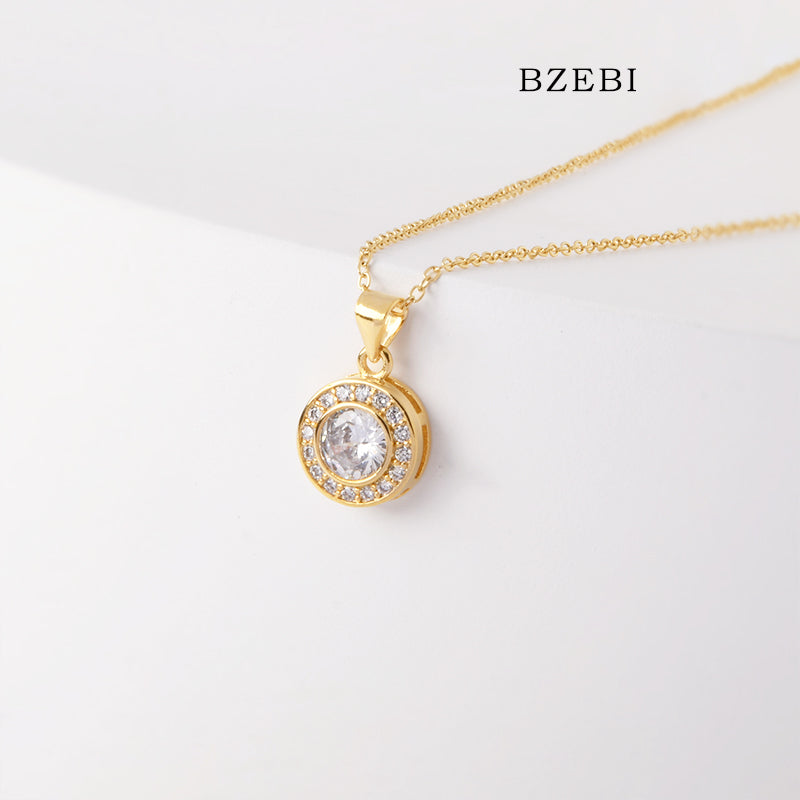 BZEBI 18k Gold Plated Cubic Zirconia Dream Ball Necklace for Women with Box