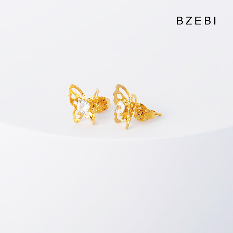 BZEBI 14k butterfly hollow earrings niche design fashion