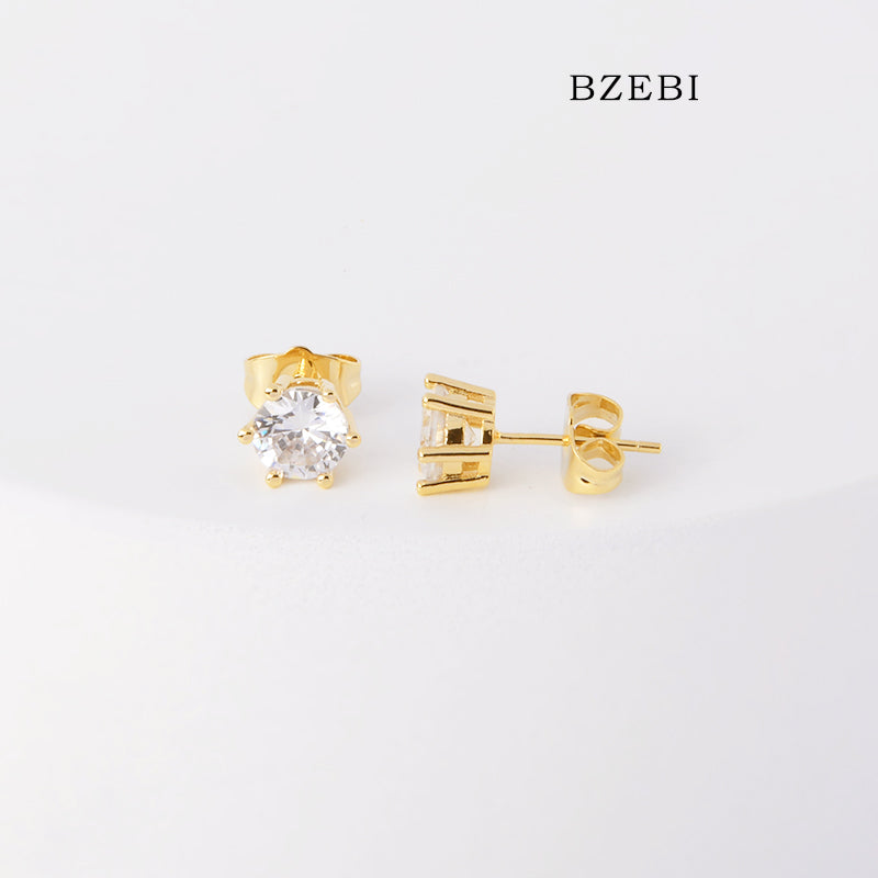 BZEBI 18k Gold Plated Cubic Zirconia Zircon Stud Earrings for Women with Box