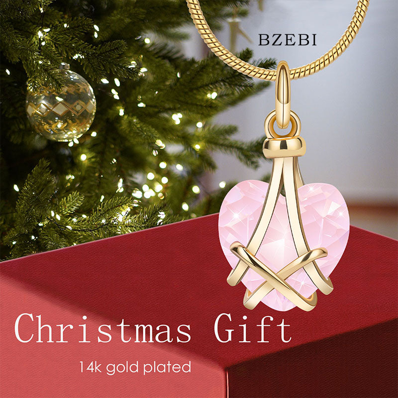 BZEBI Women's Heart-shaped Diamond Barbie Necklace for Teen Girl Gifts(Rose Pink)