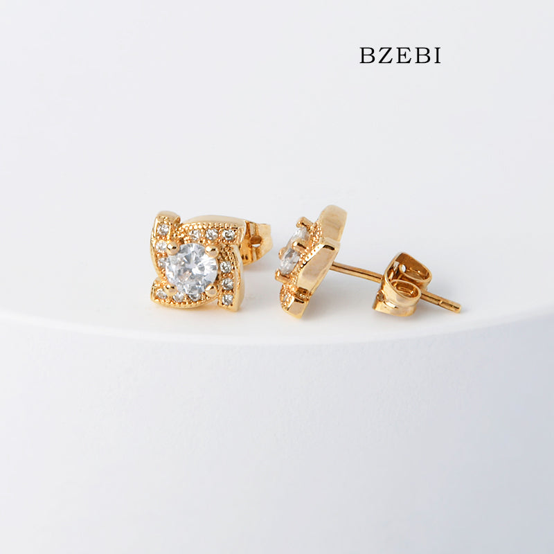 BZEBI 18k Gold Plated Cubic Zirconia Swivel Stud Earrings for Women with Box