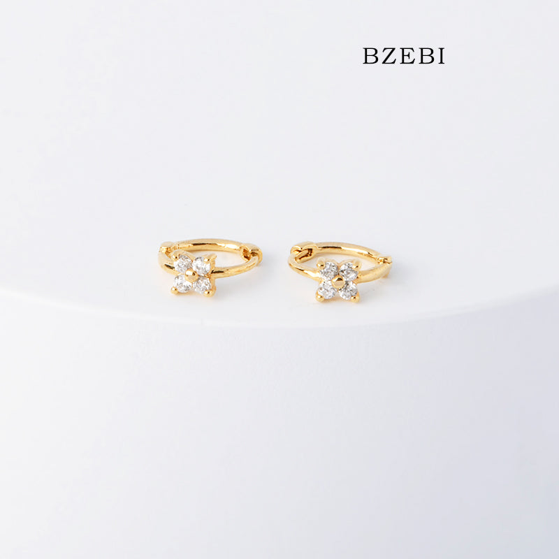 BZEBI 18k Gold Plated Cubic Zirconia Flower pattern Stud Earrings for Women with Box