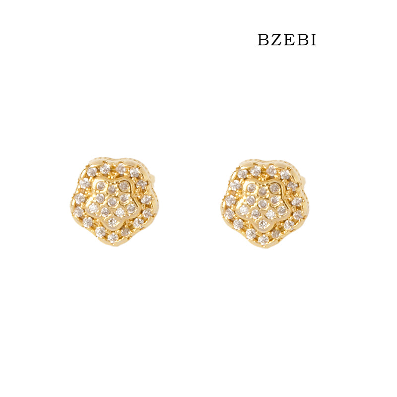 BZEBI 18k gold-plated flower-shaped earrings cubic zirconia classic designer handmade