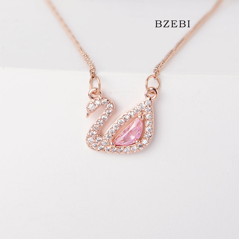 BZEBI 18k Gold Plated Cubic Zirconia Exquisite Fashion Swan Necklace for Women with Box