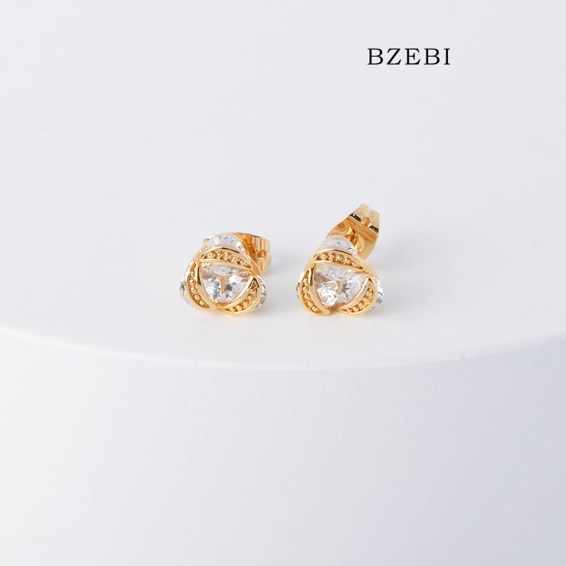 BZEBI 18k Gold Plated Cubic Zirconia Flower-shaped fashion Stud Earrings for Women with Box