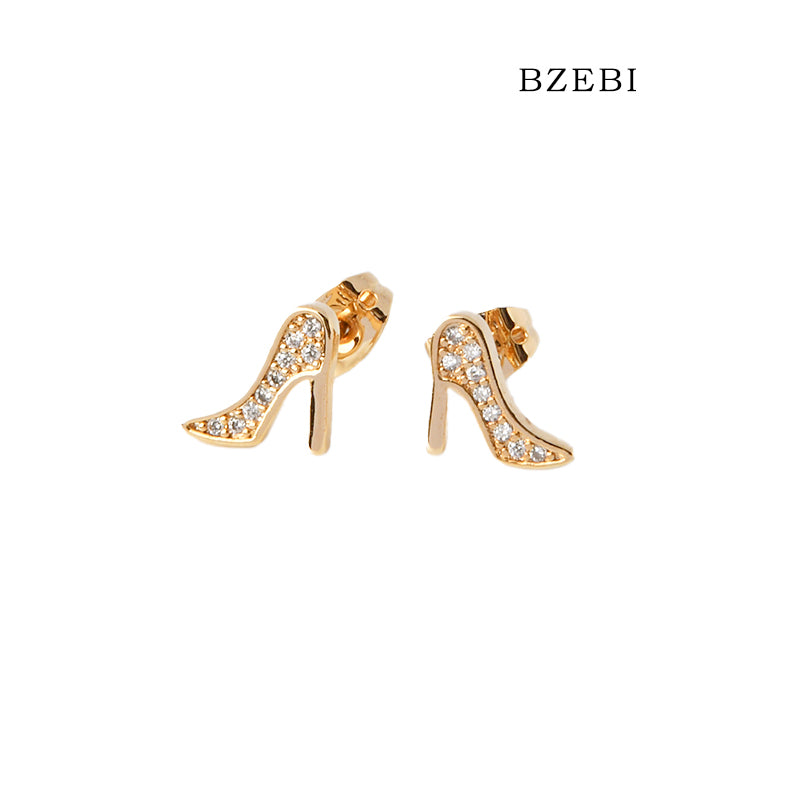 BZEBI 18k Gold Plated Cubic Zirconia High Heel Stud Earrings for Women with Box