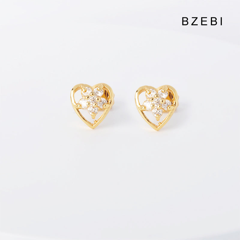 BZEBI 14k Heart Flower Earrings Niche Design Girls