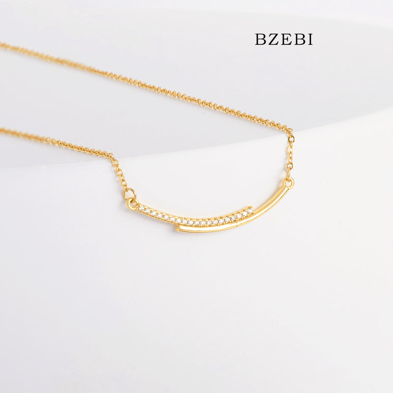 BZEBI 18k Gold Plated Cubic Zirconia gold-plated smile Necklace for Women with Box