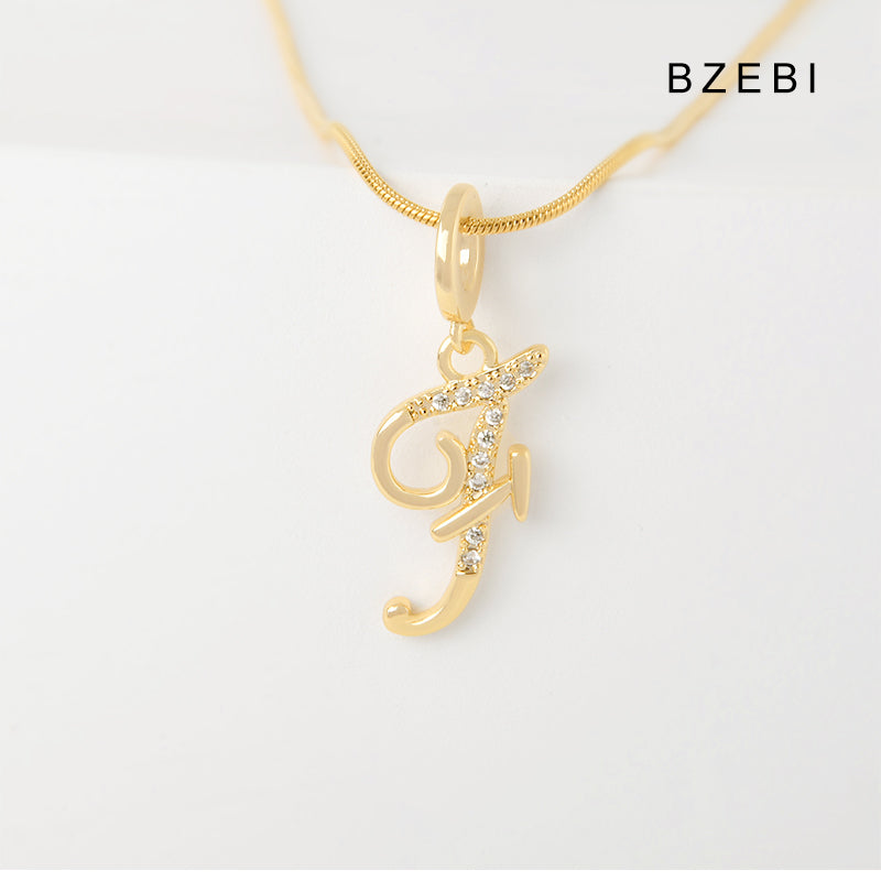 BZEBI 18K Gold Cubic Zirconia Letter F Pendant Necklace